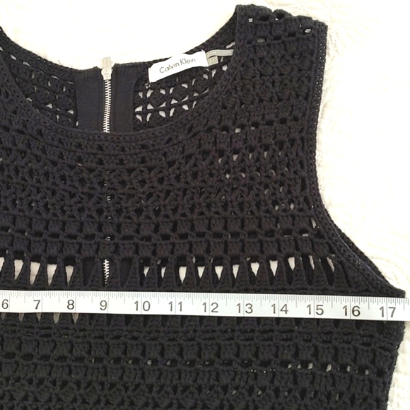 Calvin Klein Black Sleeveless Crochet Dress w/ Under Dress/ Size M - Picture 9 of 11
